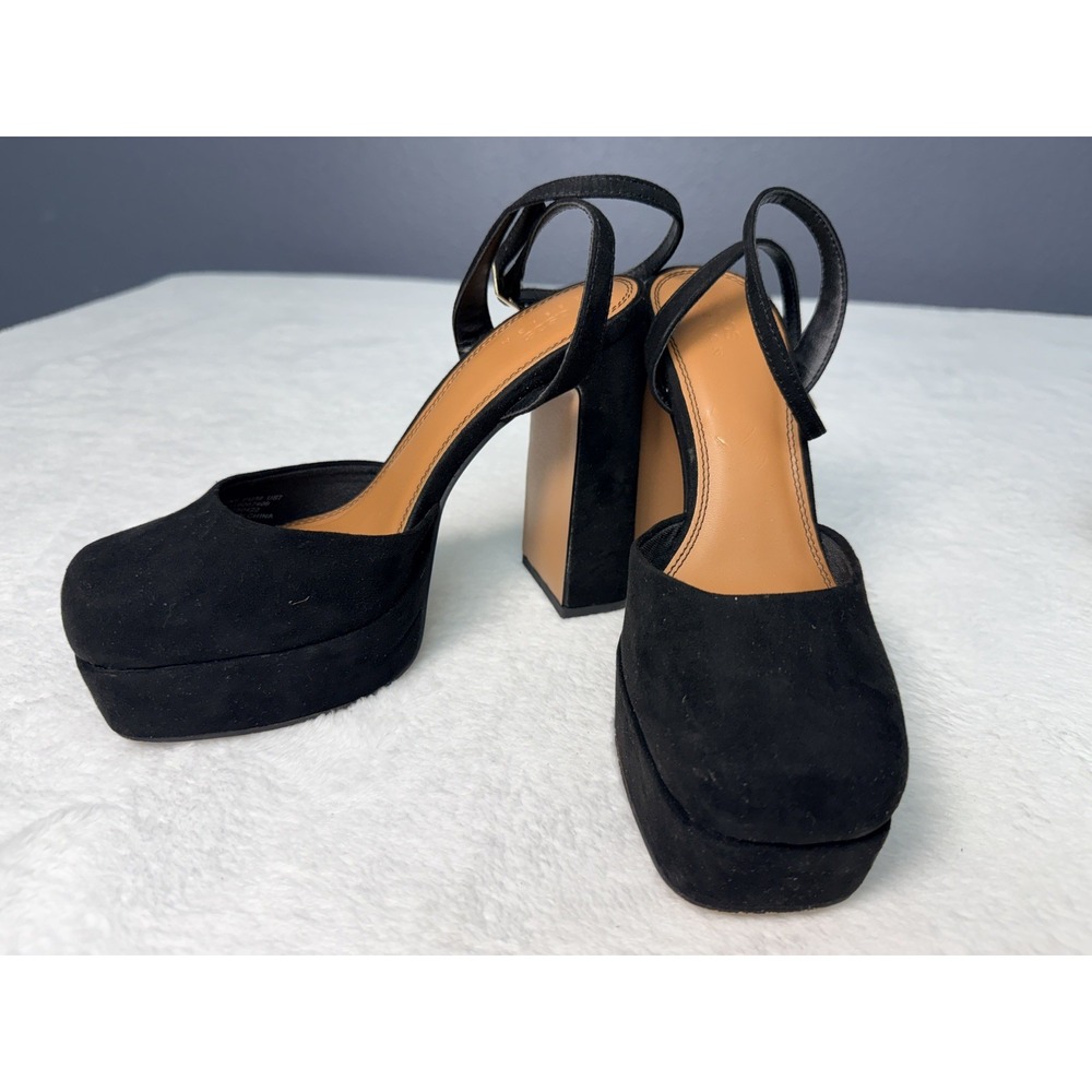 ASOS Design Black Platform Block Closed Toe Heels  US 7 Adjustable Strap